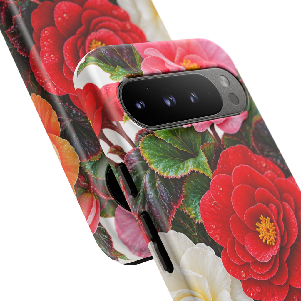 Floral Begonia Phone Case — Vibrant Red, Pink & Yellow Blossom Protective Cover