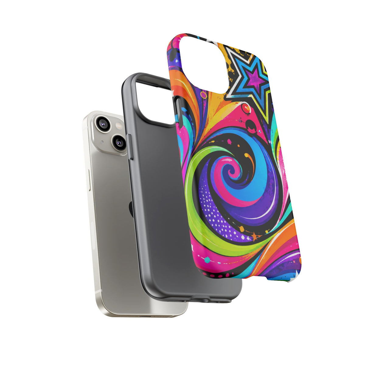 Psychedelic Swirl Phone Case — Bold Retro Stars & Neon Pop Art Tough Case