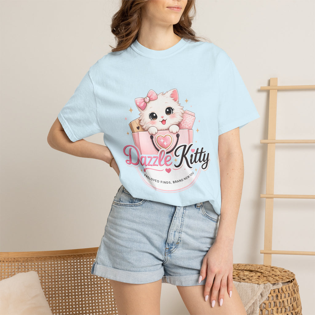 Dazzle Kitty Cute Kitten Illustration T-shirt | Pink Bow Cat Tee