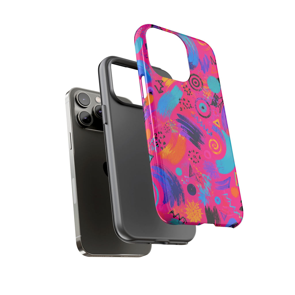 Neon Retro Abstract Tough Phone Case — 80s Brushstroke Pattern