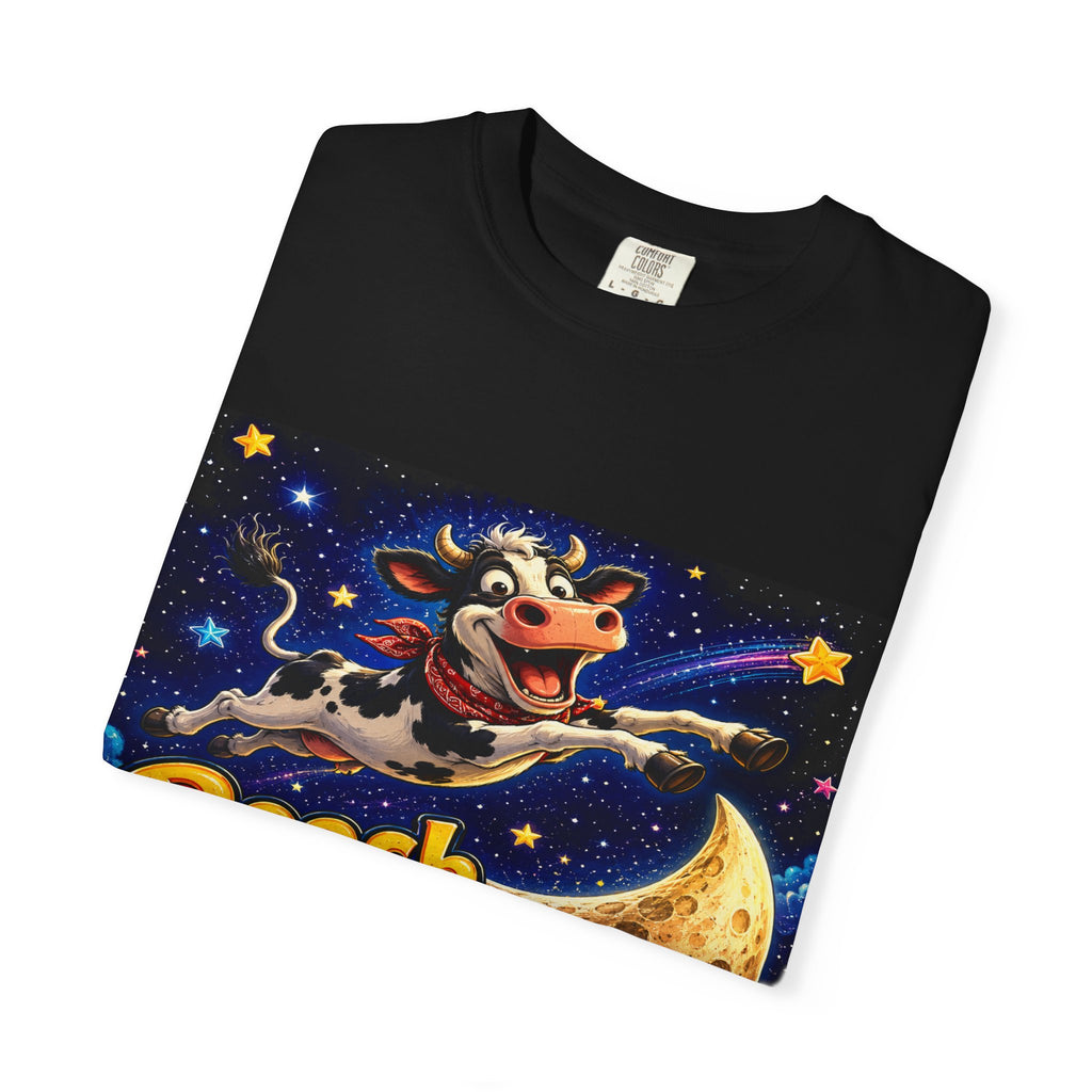 Reach For The Stars cow graphic T-Shirt | Retro space moon design
