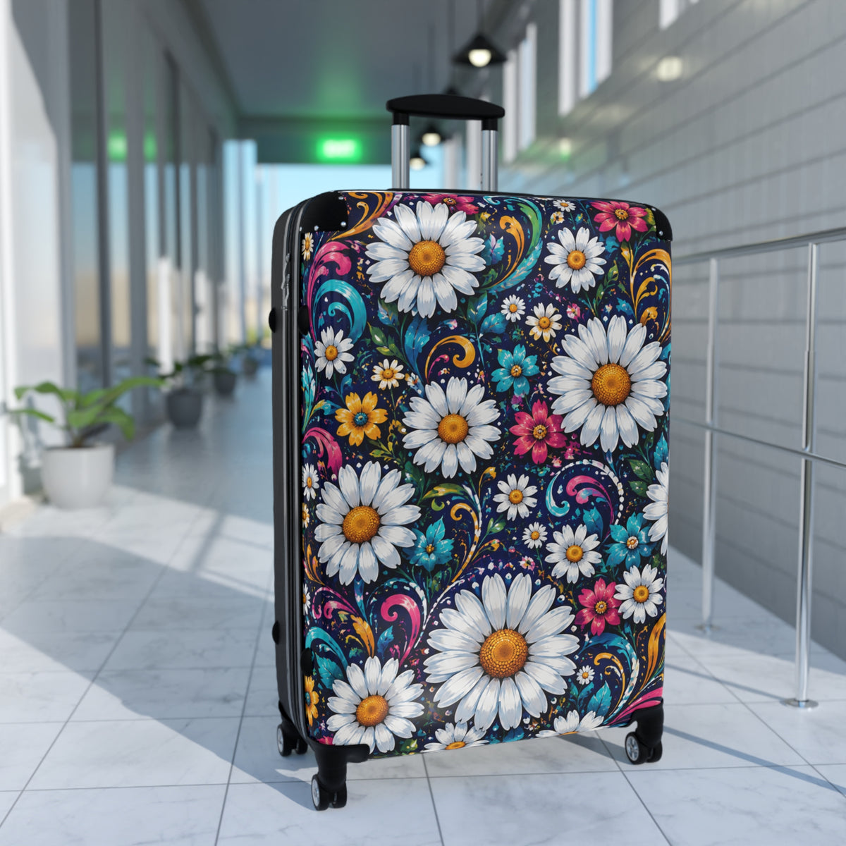 Daisy Blooms Carry-On Suitcase – Floral Hard-Shell Travel Luggage