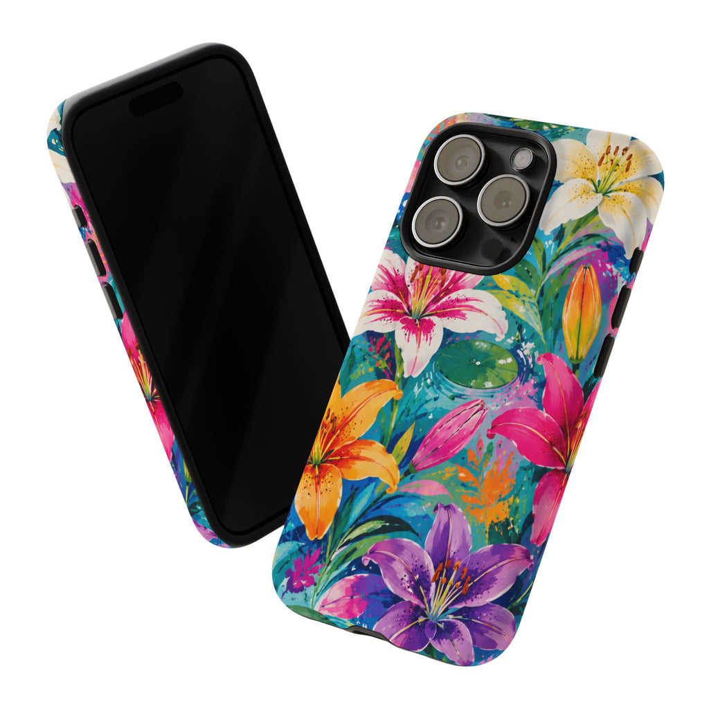 Floral Lily Tough Phone Case — Colorful Tropical Flower Protective Cover