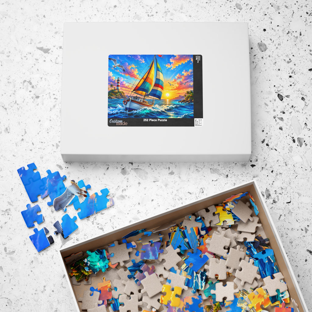 Sailboat at Sunset Jigsaw Puzzle — Scenic Ocean Puzzle (110/252/520/1014 pcs)