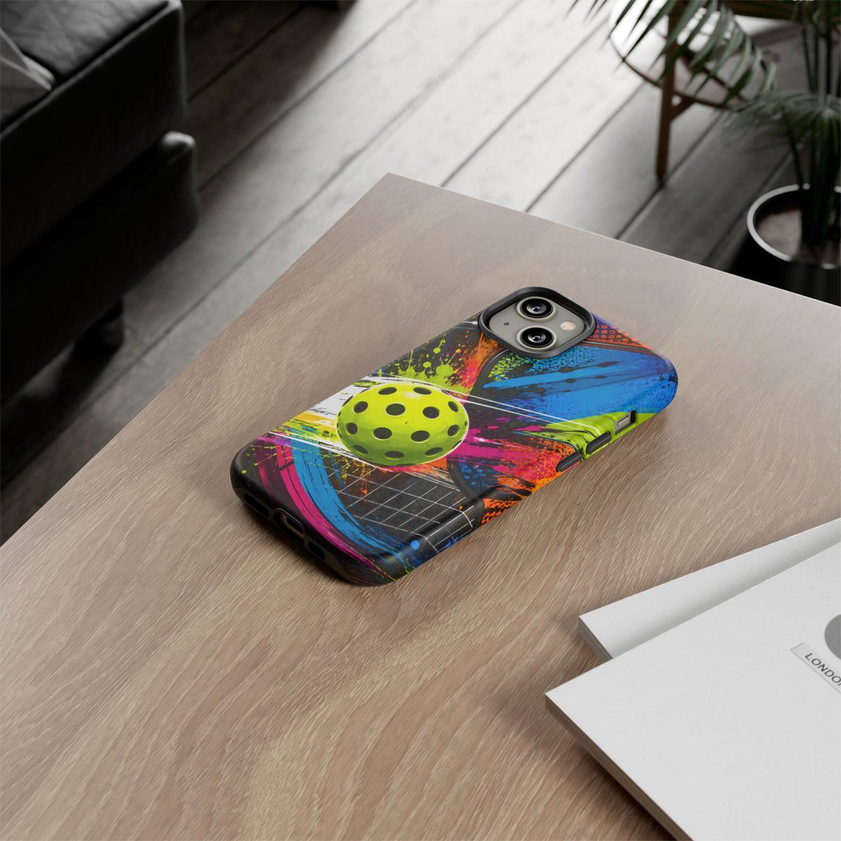 Pickleball Phone Case – Neon Paddle & Ball Splash Tough Case