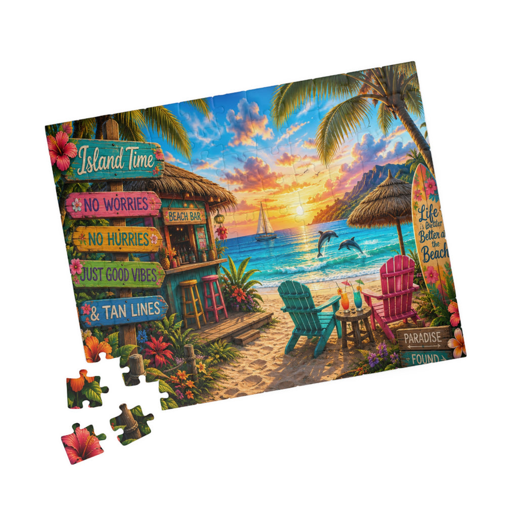 Tropical Beach Sunset Puzzle — Island Time Scenic Jigsaw (110/252/520/1014 pcs)