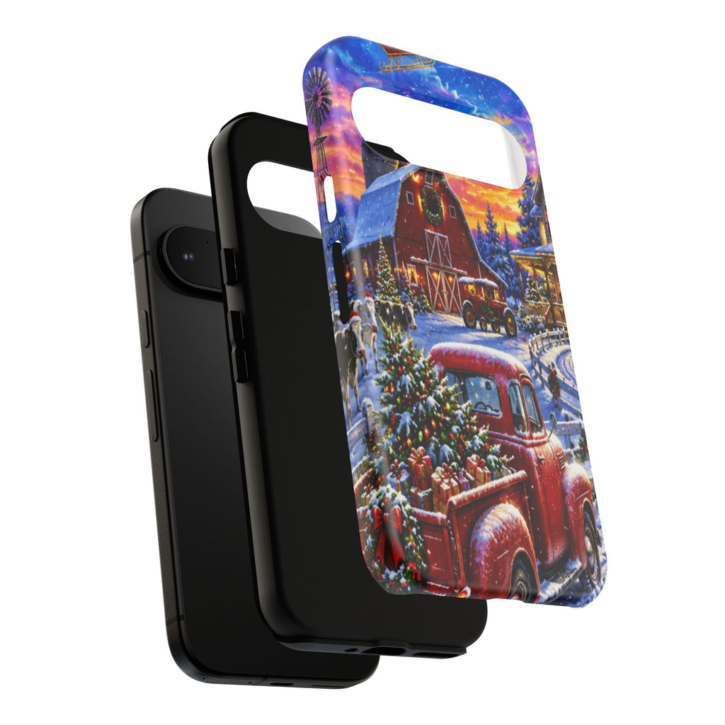 Christmas Farm Phone Case — Vintage Red Truck in Snowy Holiday Scene