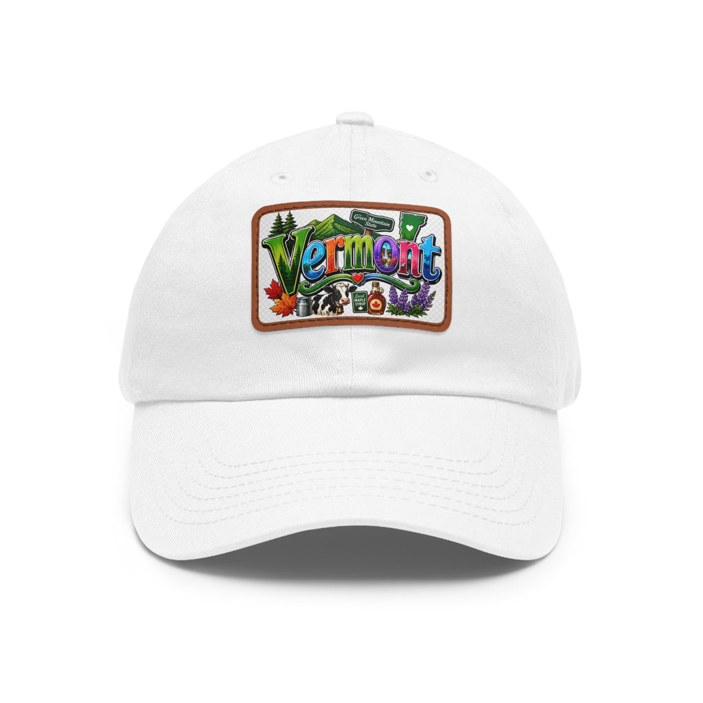 Vermont Patch Dad Hat | Leather Rectangle Patch, State Travel Cap
