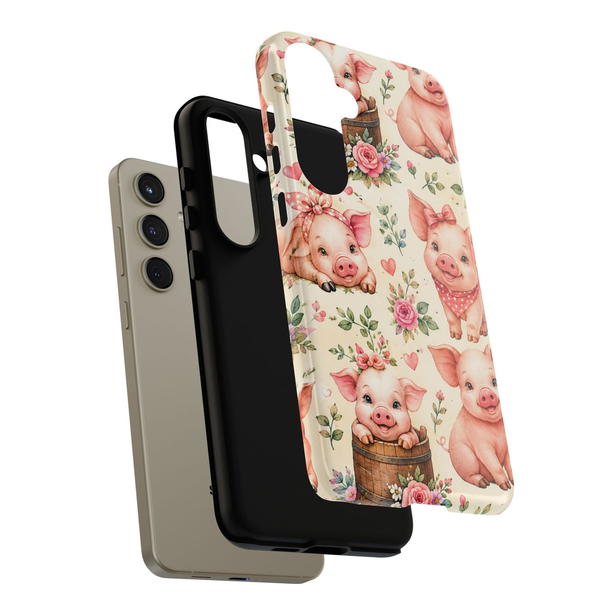 Cute Pink Piglet Phone Case — Vintage Floral Farm Animal iPhone Cover