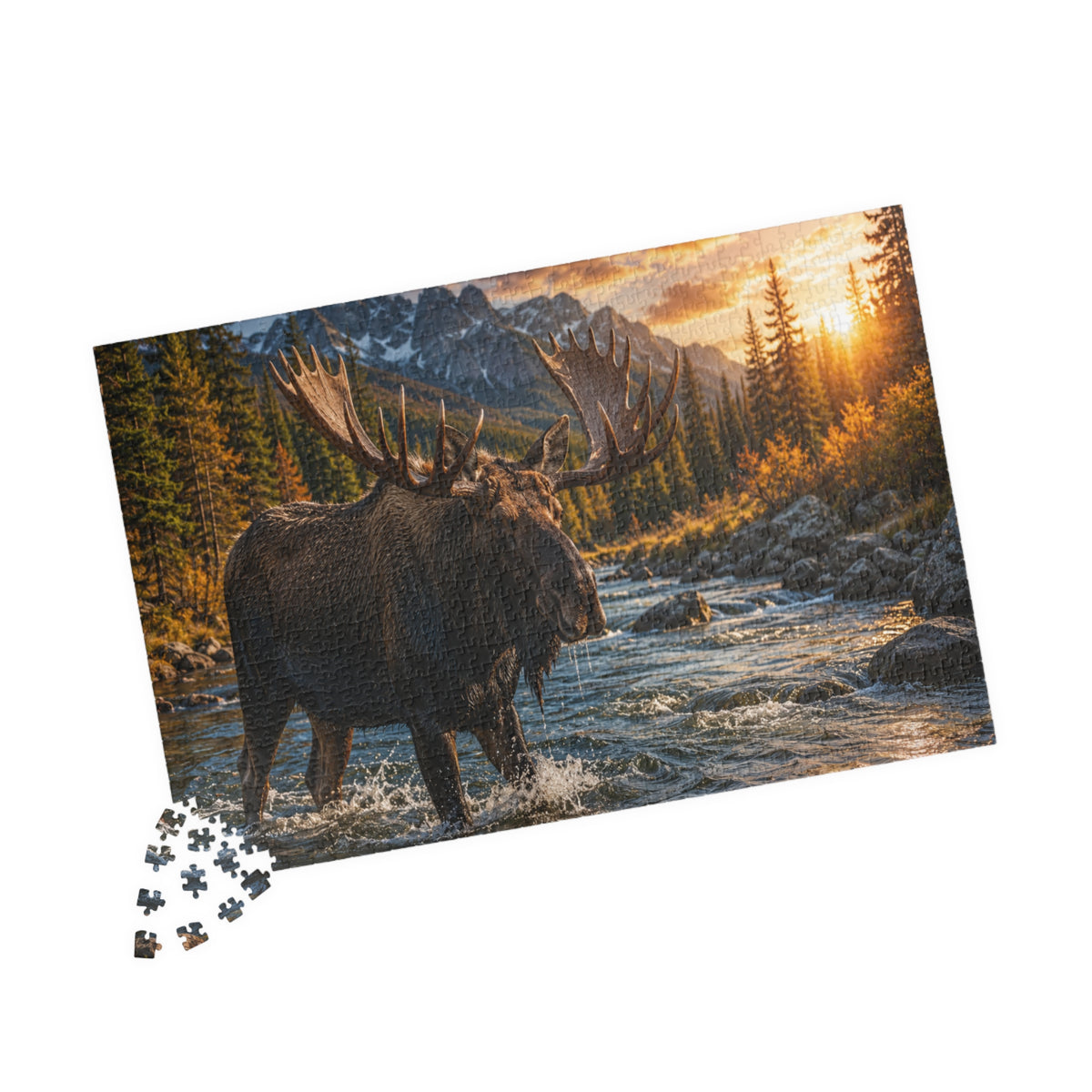 Moose River Sunset Puzzle — Scenic Nature Jigsaw (110–1014 pc)