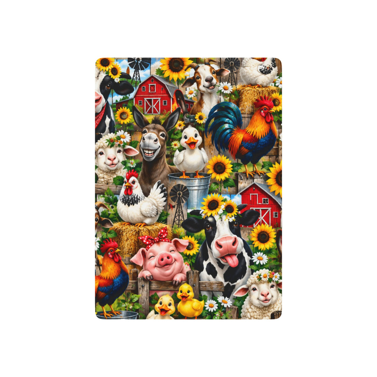 Farm Animal Playing Cards — Colorful Poker Deck with Sunflowers