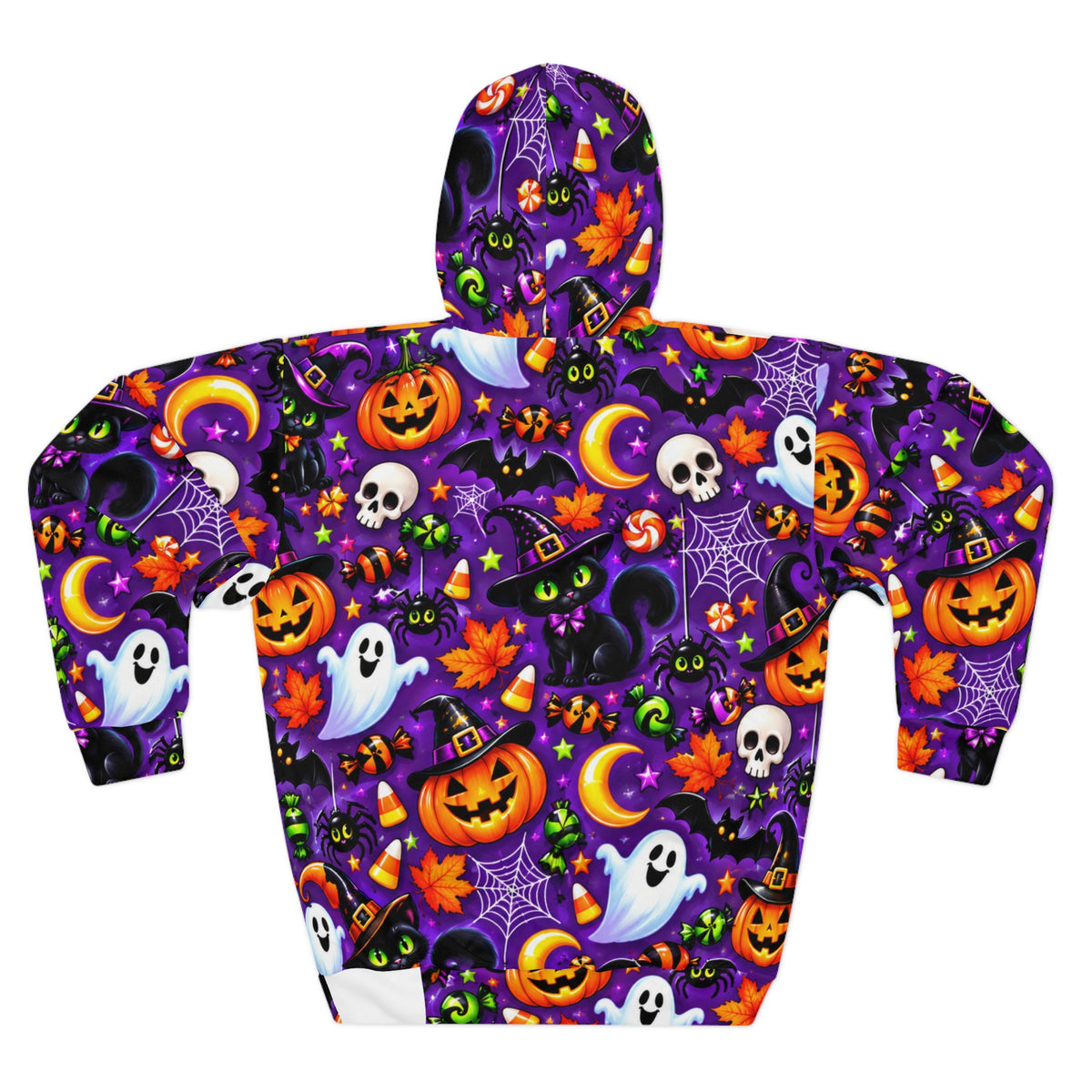 Halloween Allover Print Hoodie — Cute Spooky Ghosts, Pumpkins & Skulls