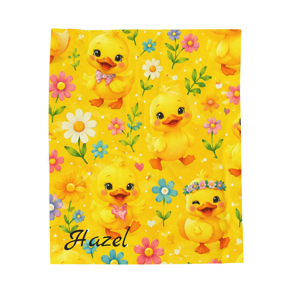 Personalized Yellow Duck Plush Blanket – Cute Velveteen Baby Throw with Name