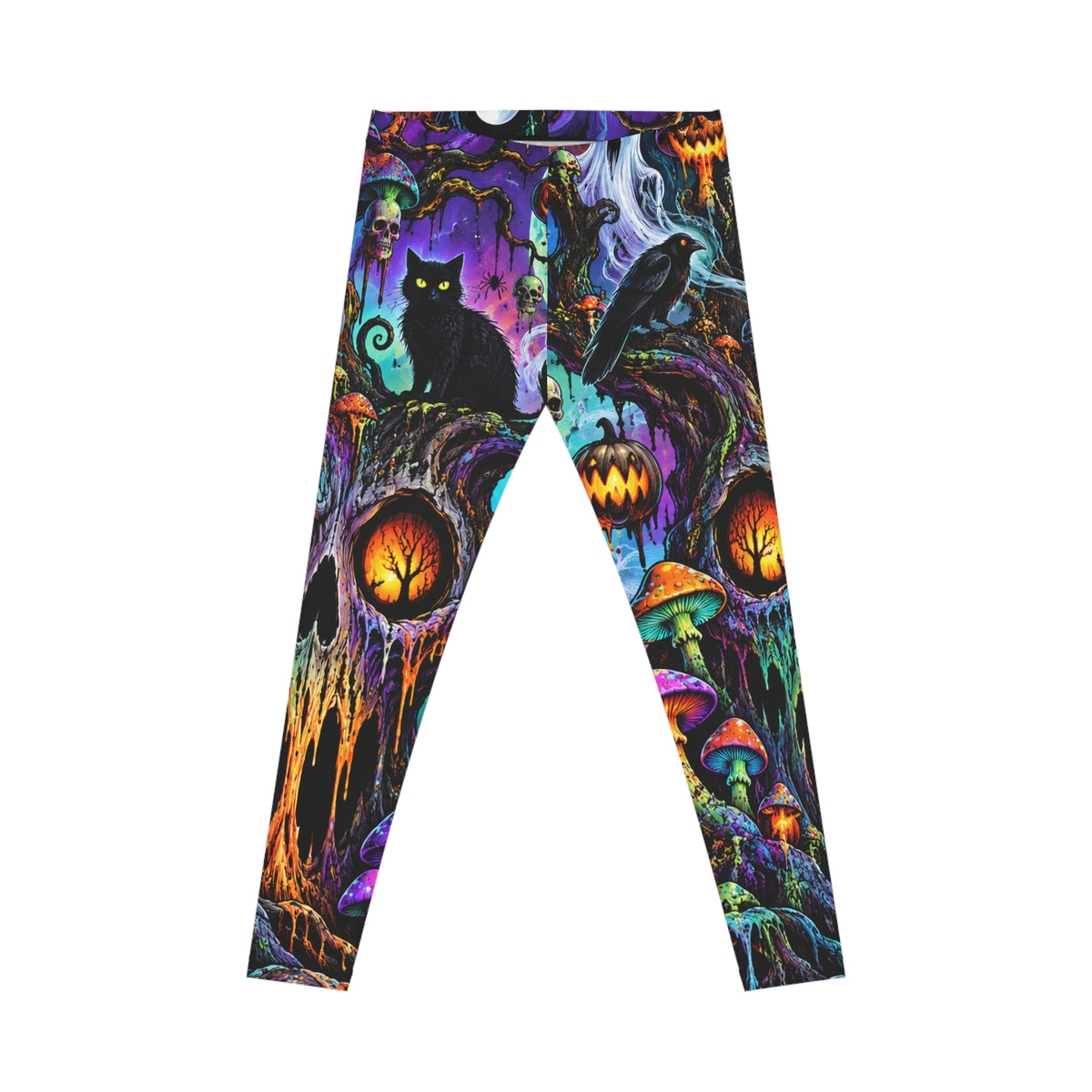 Halloween Gothic Leggings — Spooky Cat, Raven & Pumpkin All-Over Print
