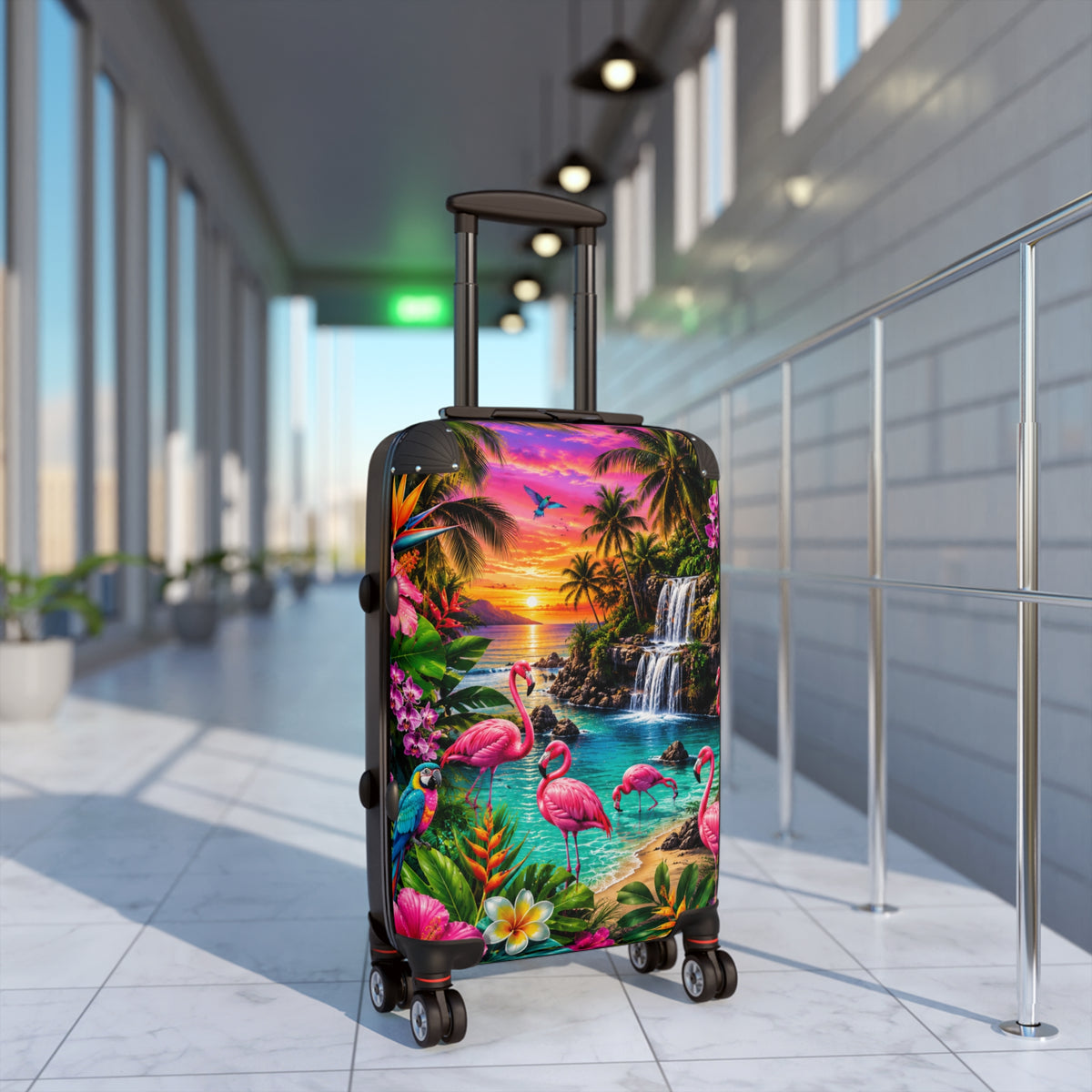 Tropical Flamingo Suitcase – Colorful Sunset Beach Luggage
