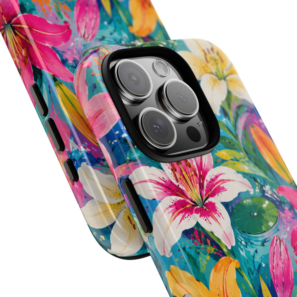 Floral Lily Tough Phone Case — Colorful Tropical Flower Protective Cover