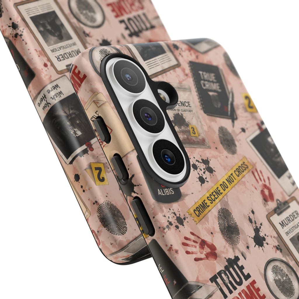 True Crime Pattern Phone Case – Detective Evidence, Crime Scene Tape & 'True Crime' Design