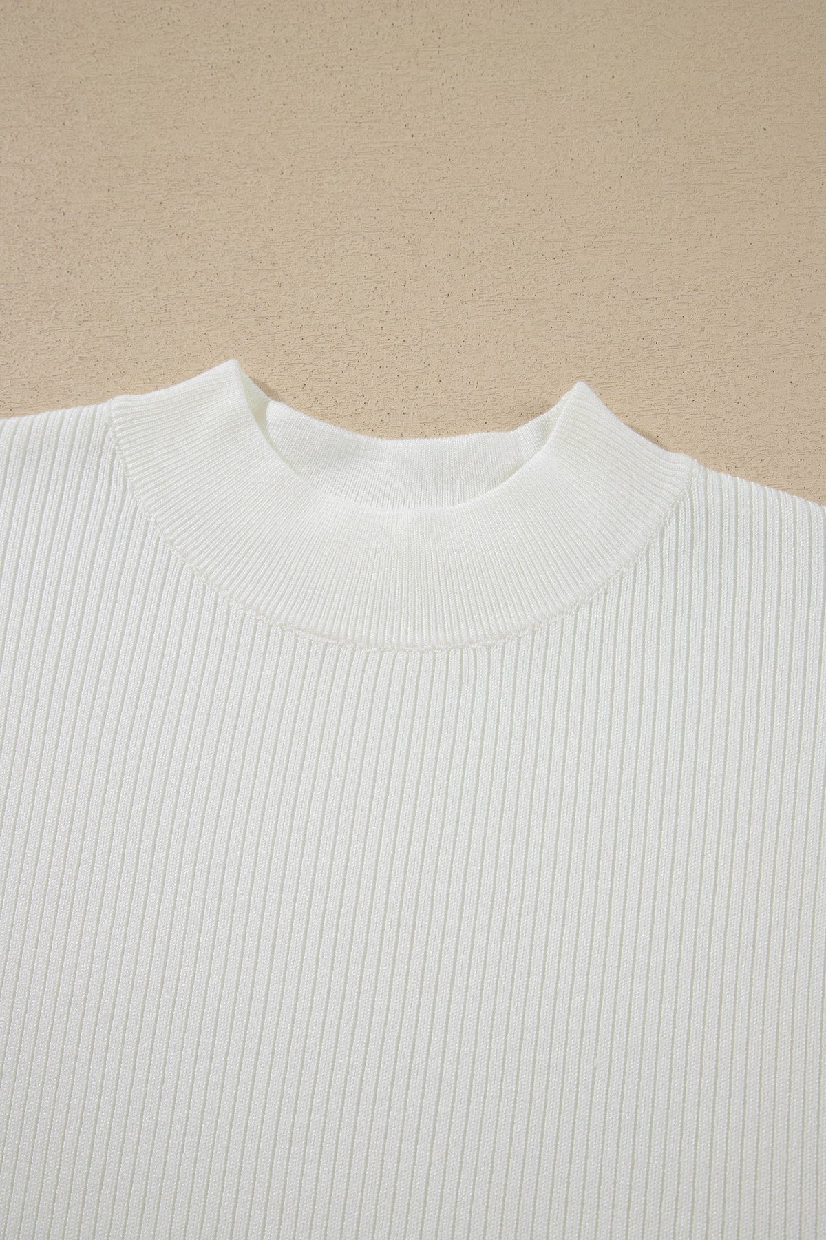 Solid Ribbed Knit Mock Neck Short Sleeve Top