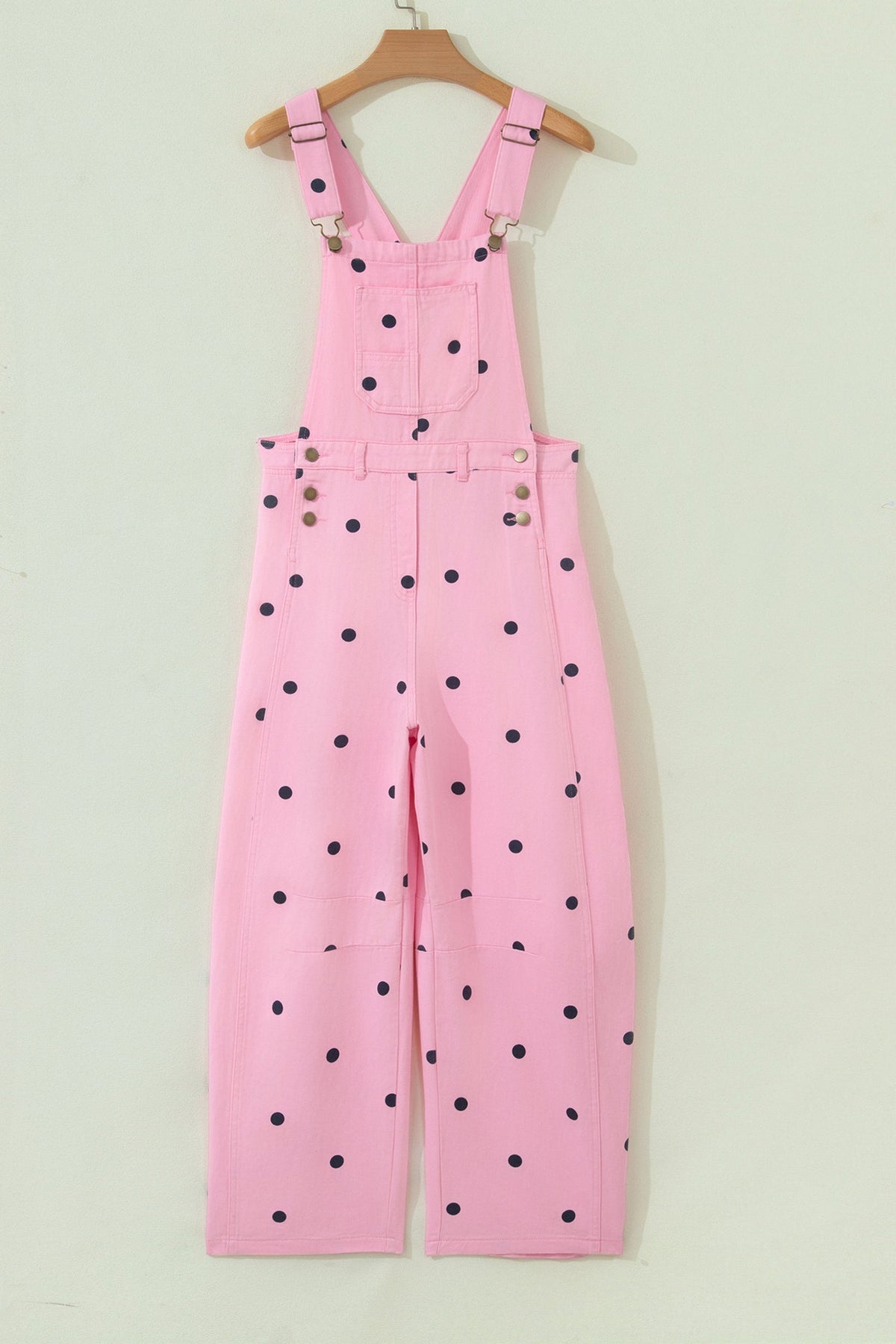 Polka Dot Denim Barrel Leg Overalls Jumpsuit