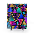 Vibrant Geometric Triangle Shower Curtain — Neon Gold Retro Bathroom Decor
