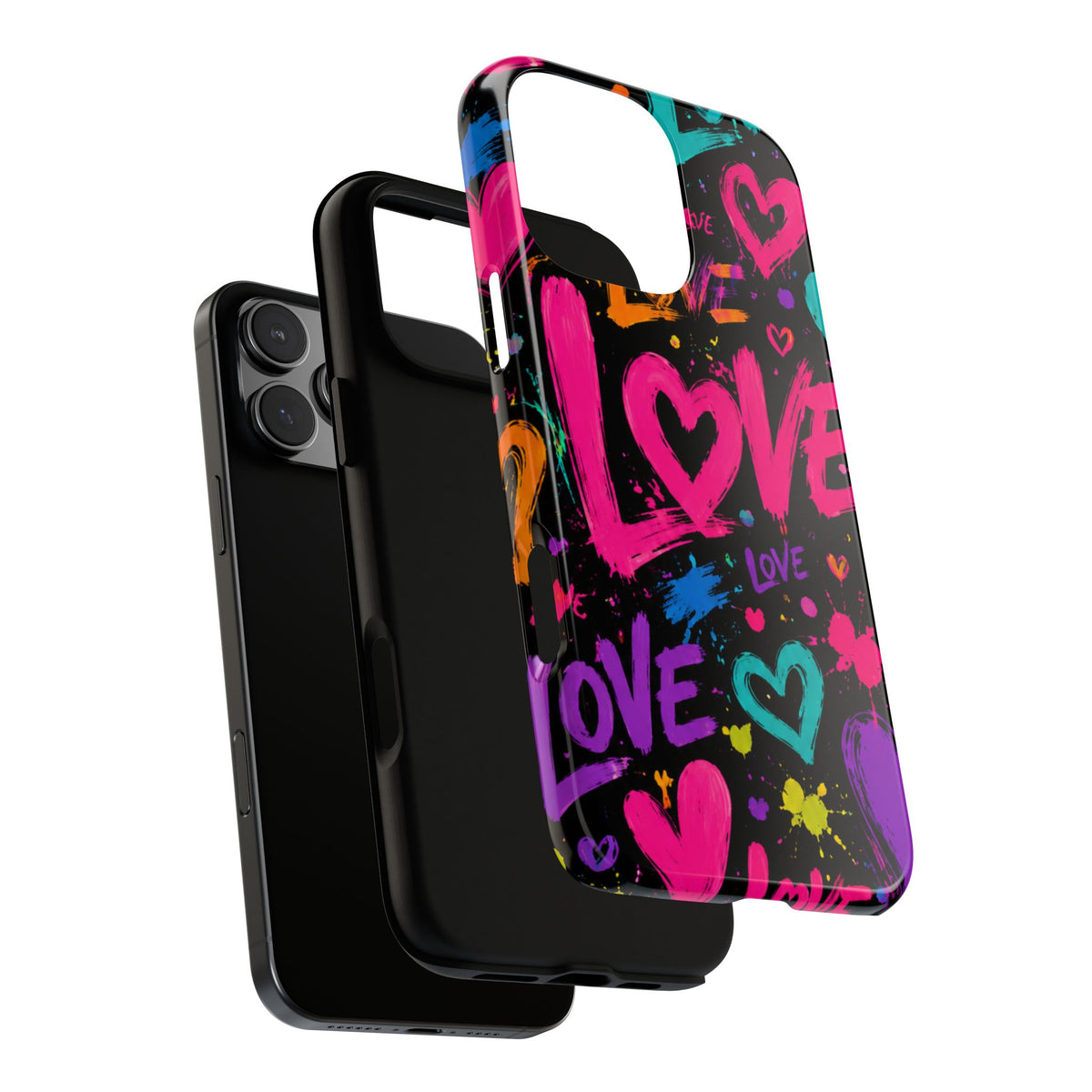 Phone Case — Neon Graffiti "Love" Hearts Protective Tough Case