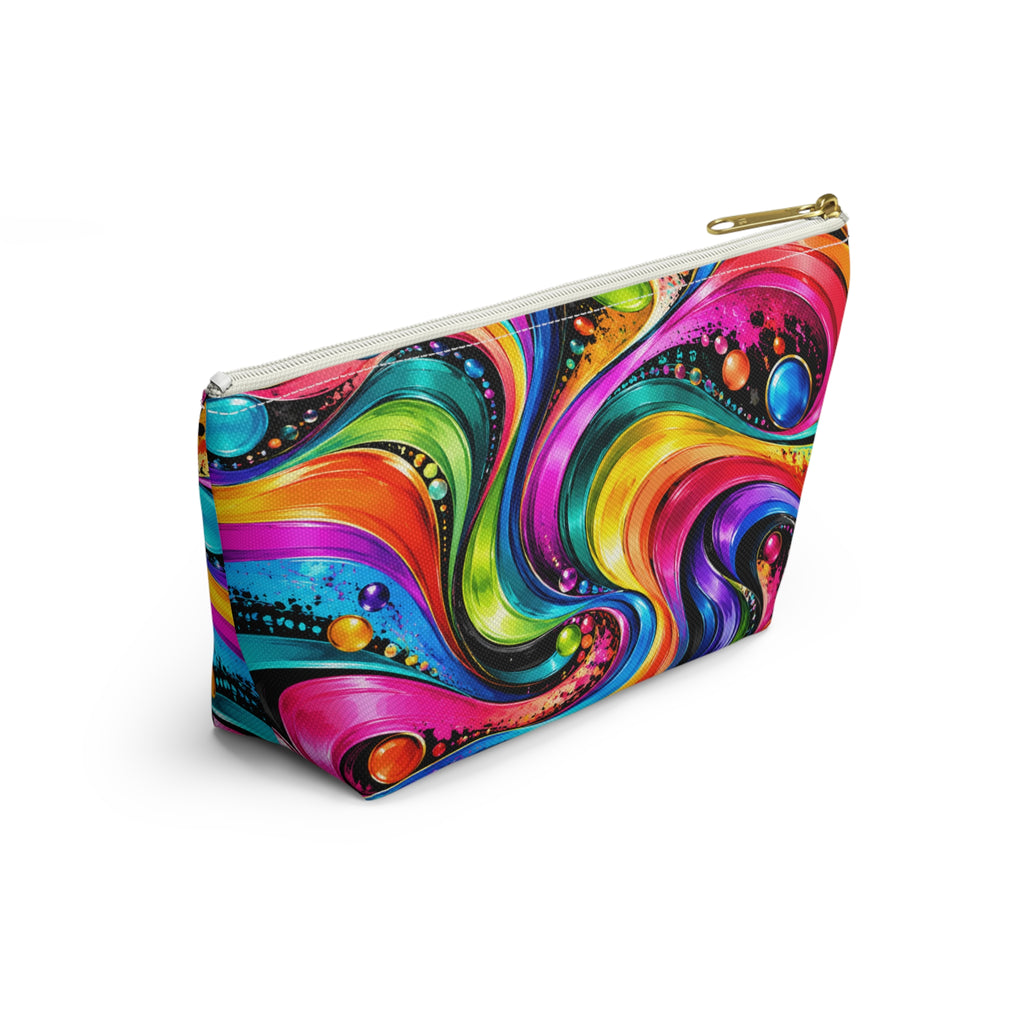 Vibrant Swirl Accessory Pouch — Colorful T-Bottom Makeup Bag