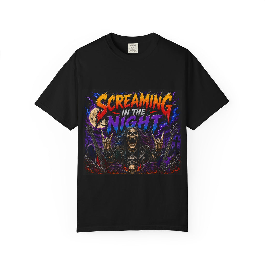 Screaming in the Night T-shirt | Horror Skeleton Moon Graphic