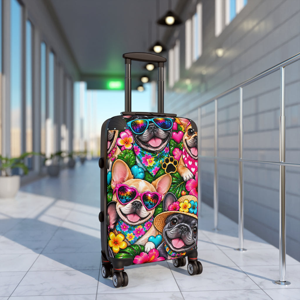 Colorful French Bulldog Suitcase – Cute Puppy Hearts & Sunglasses Carry-On