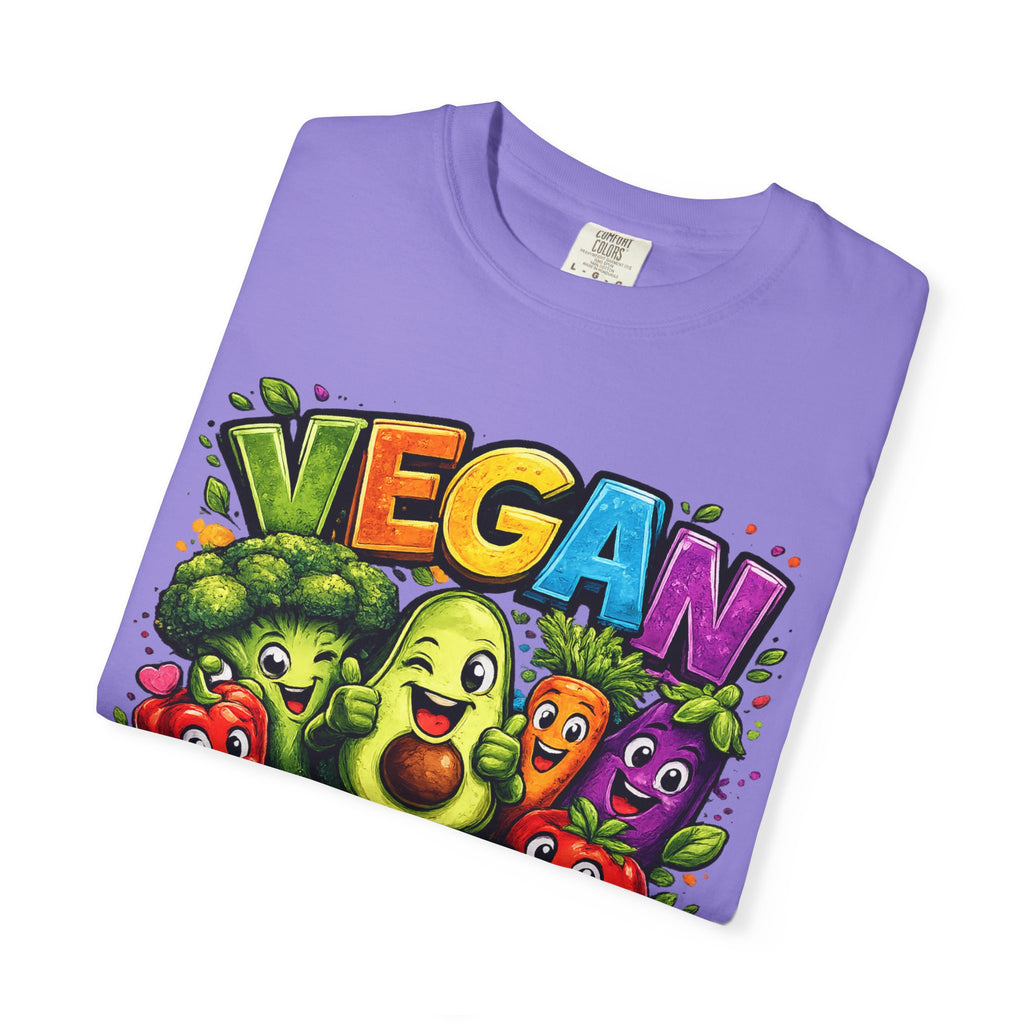 Vegan for Life T-Shirt | Colorful Cartoon Veggies Tee