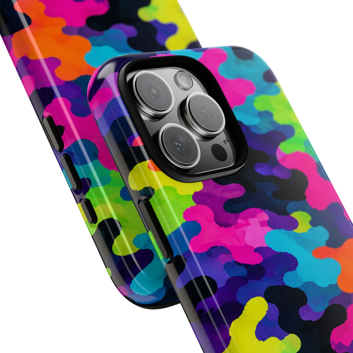 Neon Camo Tough Phone Case — Bright Rainbow Protective iPhone Cover