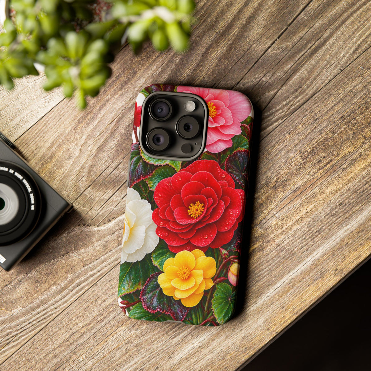 Floral Begonia Phone Case — Vibrant Red, Pink & Yellow Blossom Protective Cover