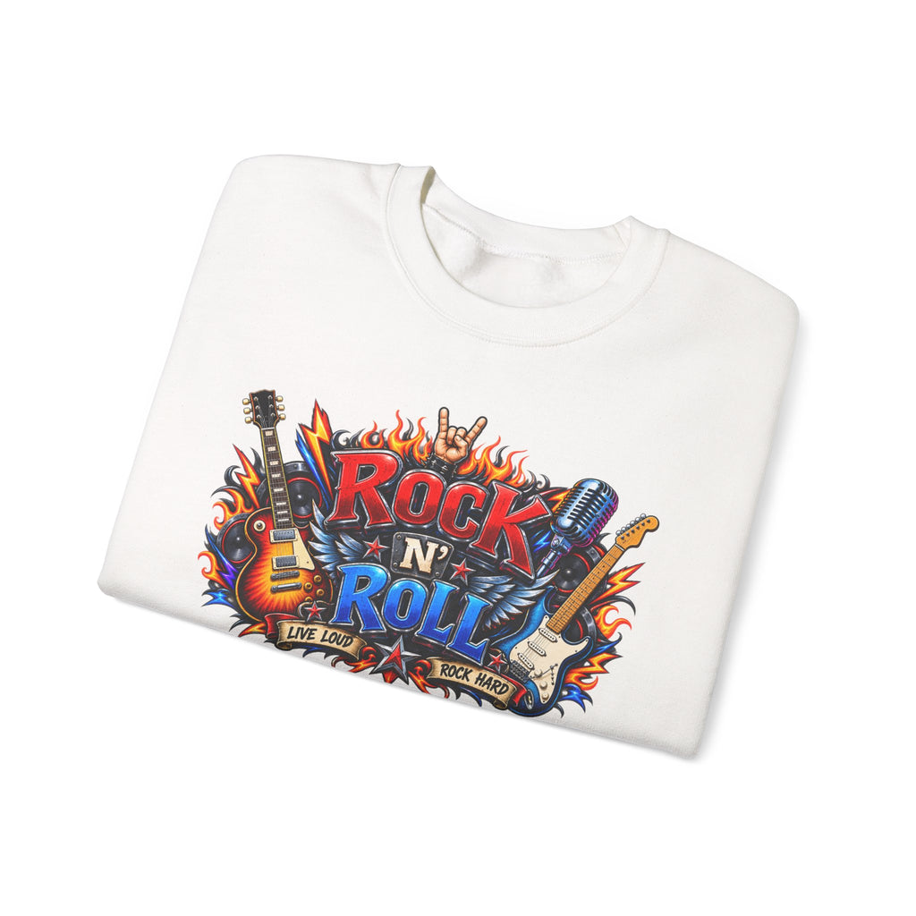 Rock 'N' Roll Graphic Sweatshirt — Retro Guitar Band Crewneck