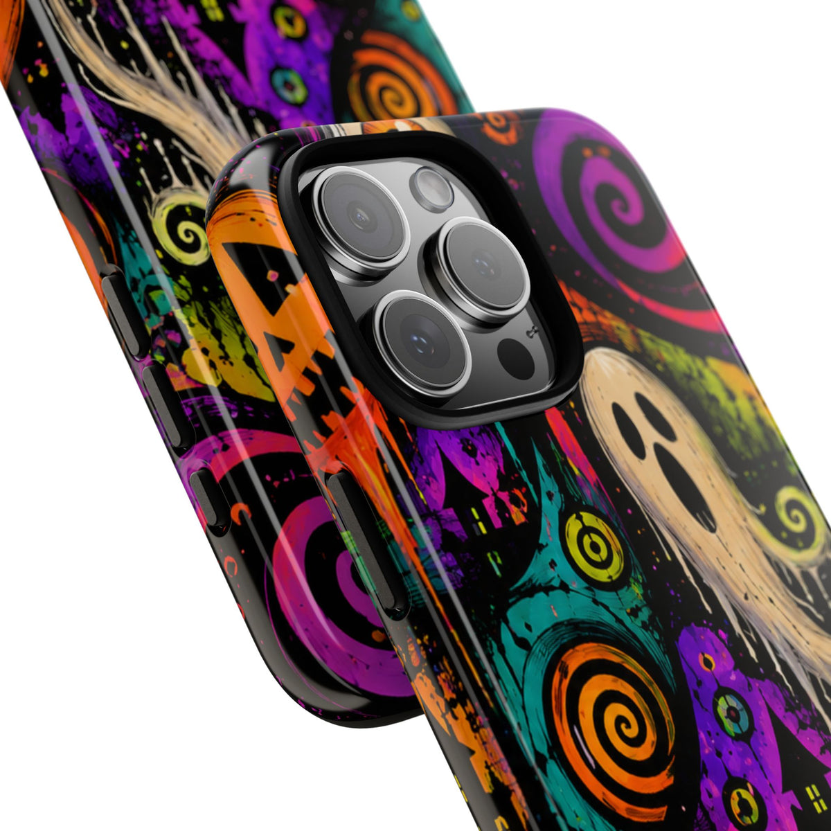 Halloween Ghost Phone Case — Colorful Spooky Skull & Haunted House Tough Case