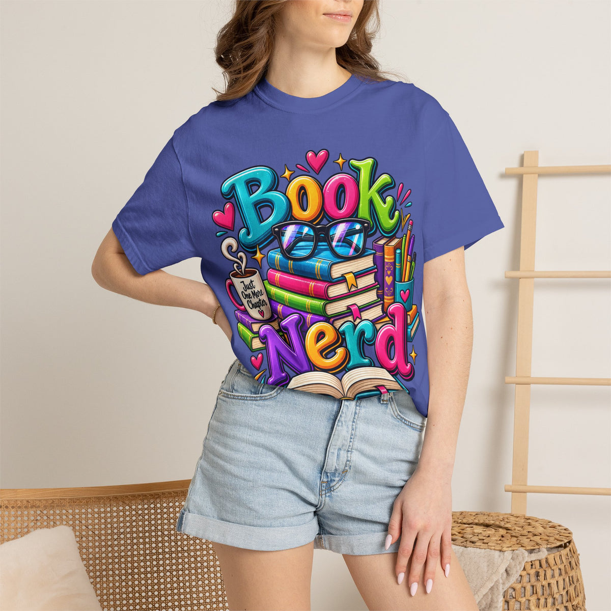 Book Nerd T-Shirt | Colorful Stacked Books Illustration
