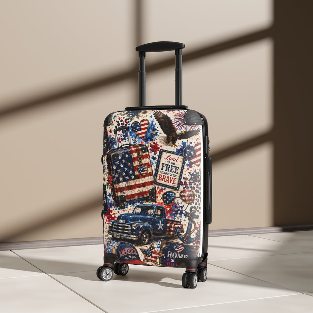 Patriotic 'Land of the Free, Home of the Brave' Carry-On Suitcase