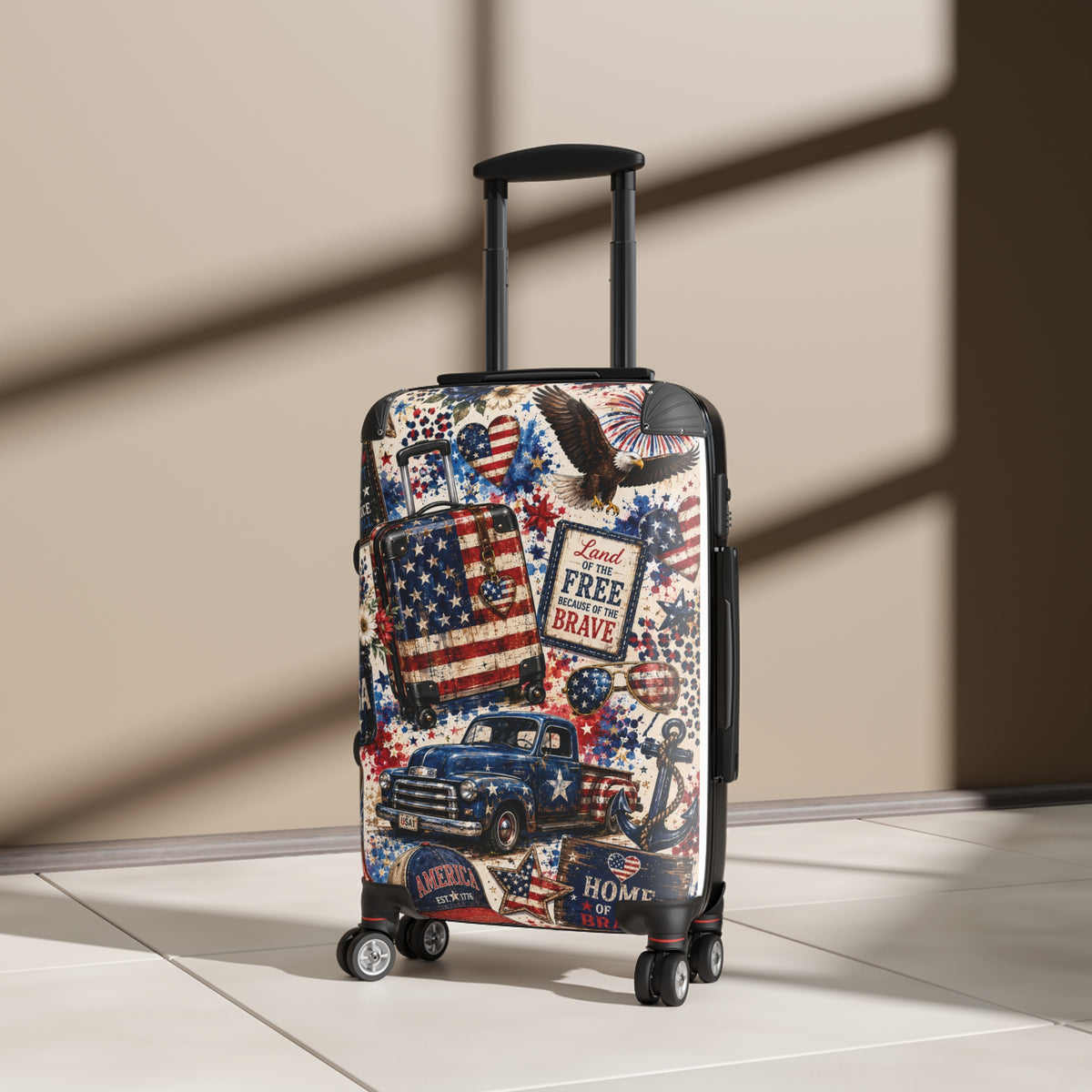 Patriotic 'Land of the Free, Home of the Brave' Carry-On Suitcase