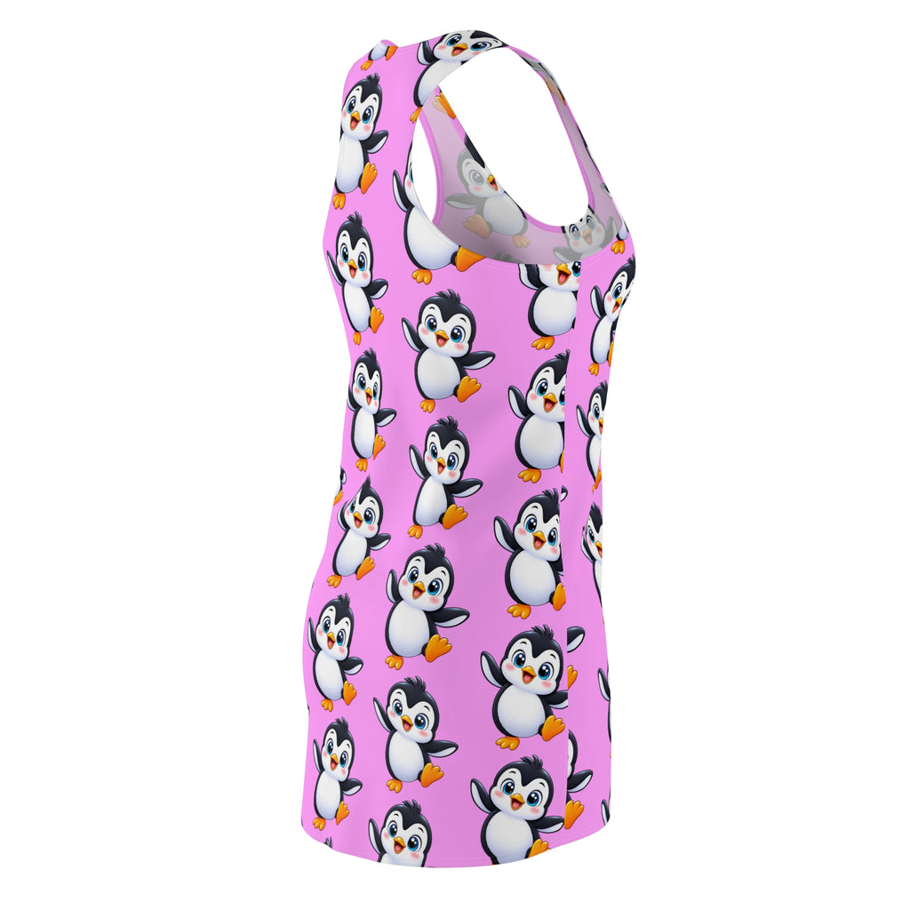 Cute Penguin Pattern Racerback Dress | Pink All-Over Print