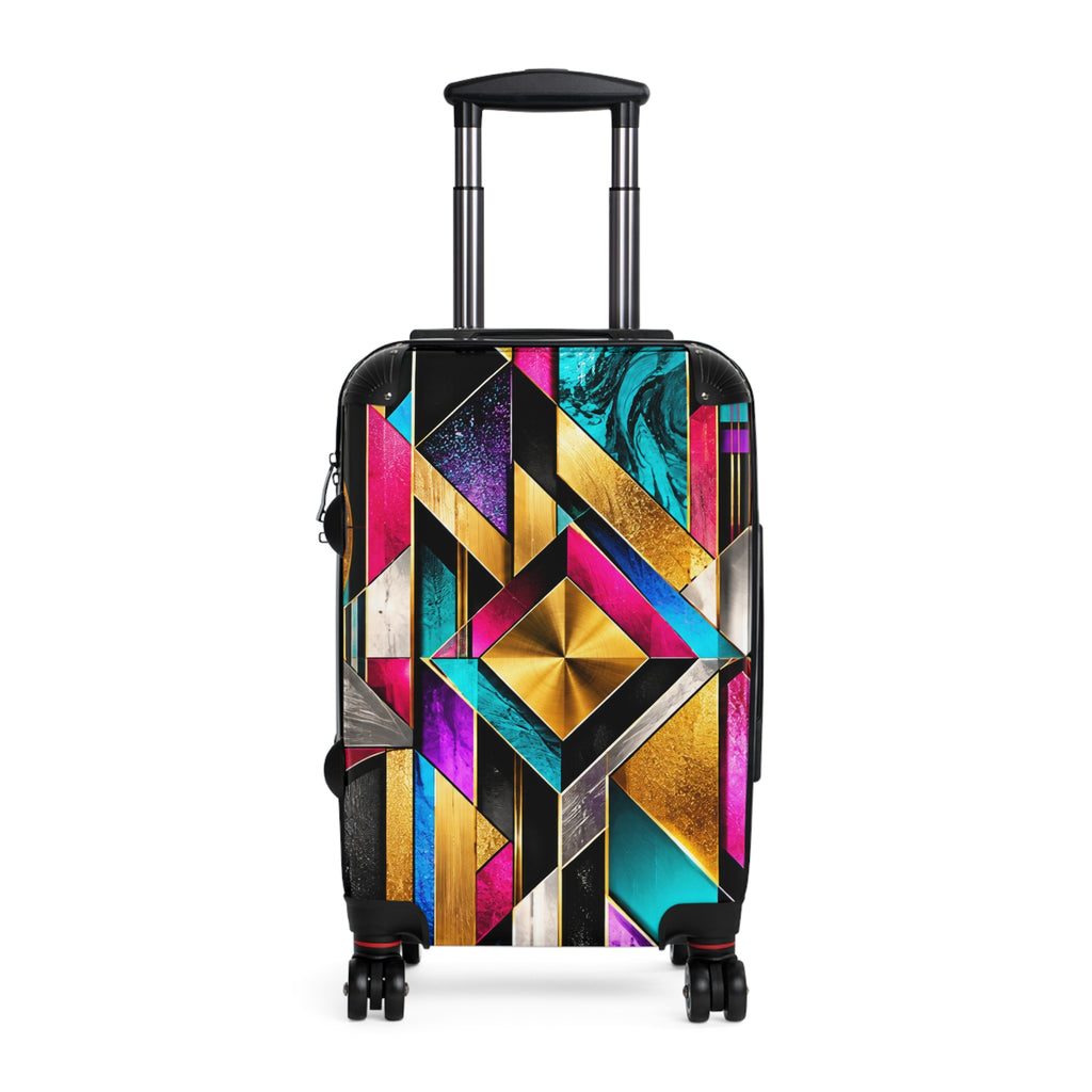 Geometric Glam Carry-On Suitcase – Bold Gold, Teal & Magenta Art Deco Design