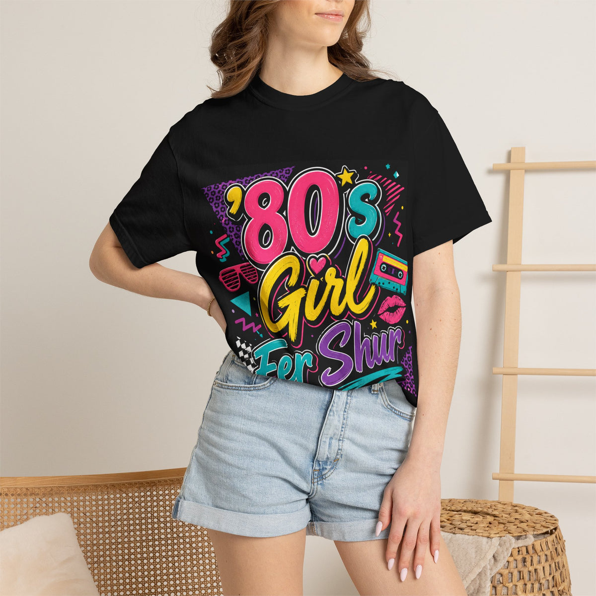 80s Girl Fer Shur T-shirt | Retro Neon 1980s Graphic Tee