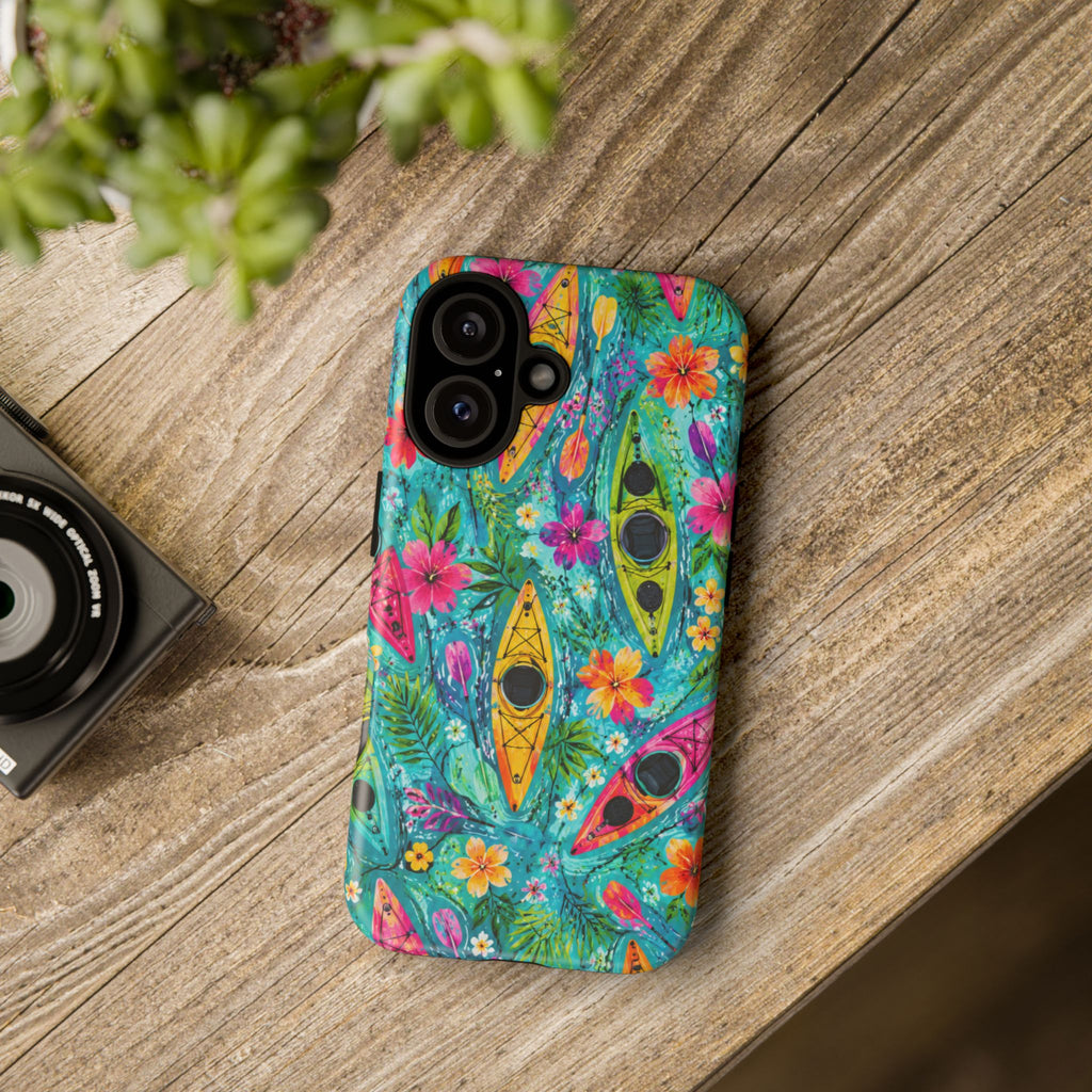 Tropical Kayak Phone Case – Colorful Floral Waterproof Pattern