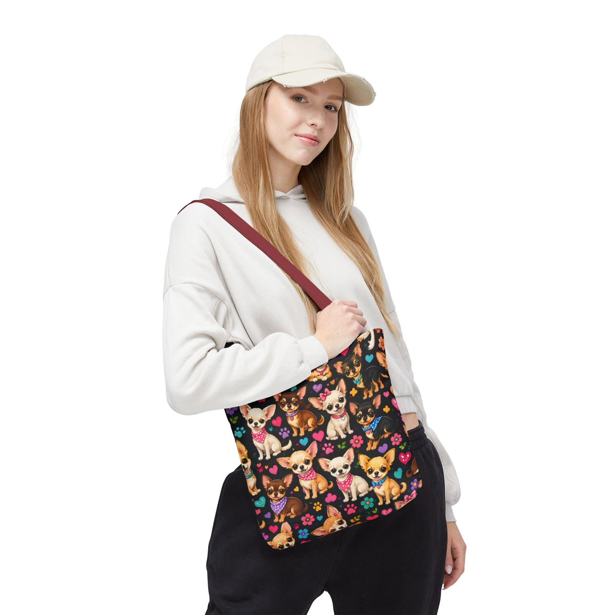 Cute Chihuahua Pattern Tote Bag | Small Dogs Hearts Pawprints