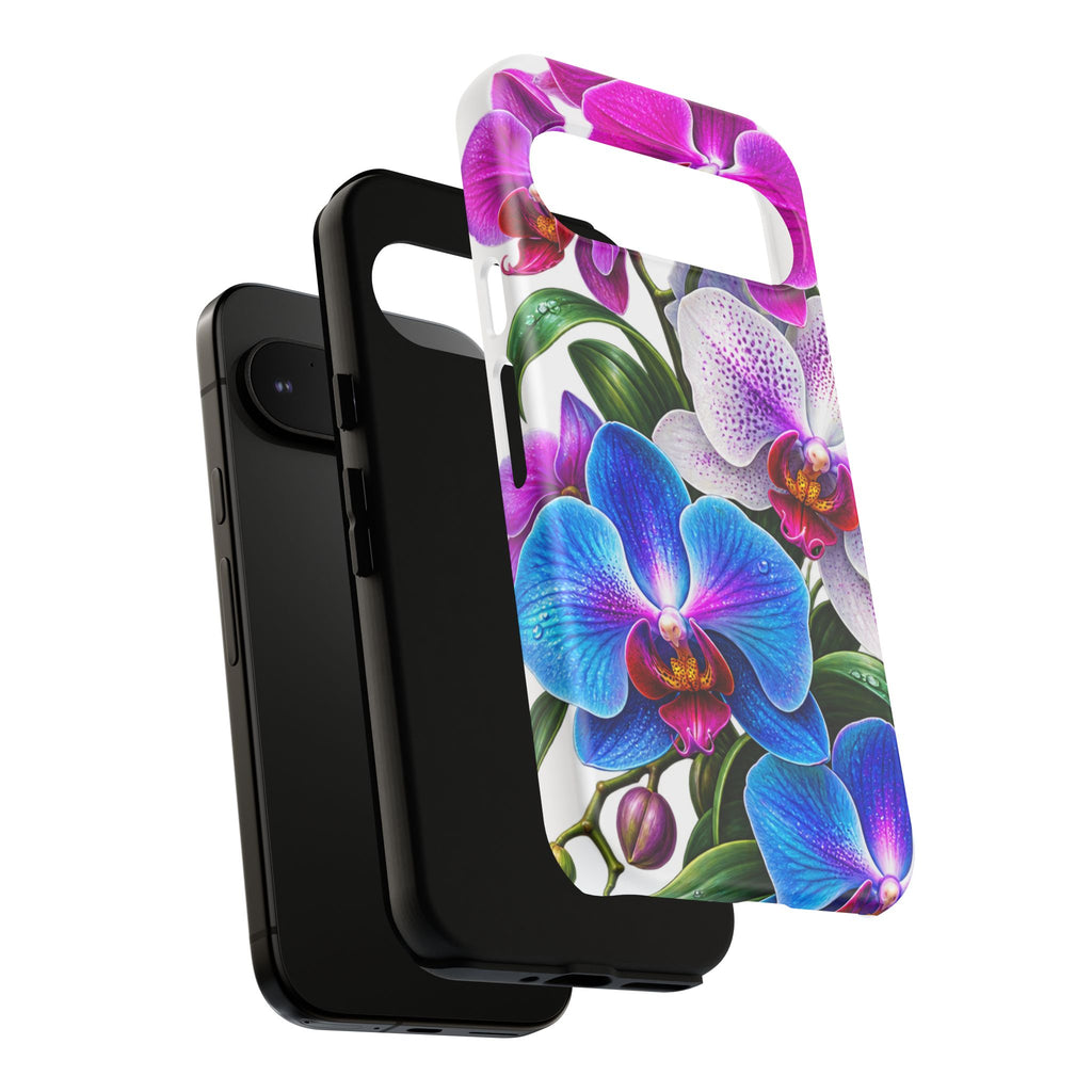 Orchid Floral Tough Phone Case – Vibrant Blue & Pink Orchid Protective Cover