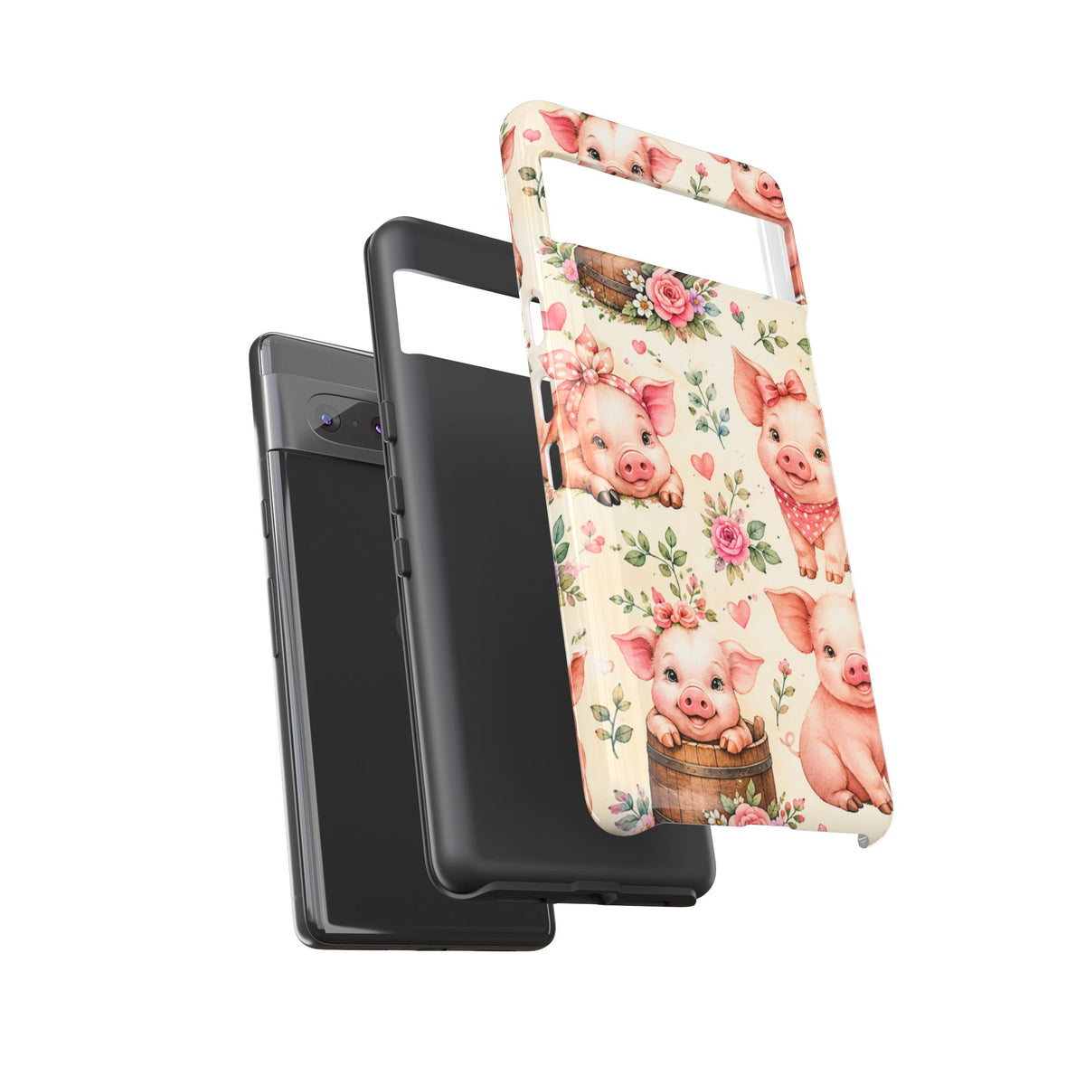 Cute Pink Piglet Phone Case — Vintage Floral Farm Animal iPhone Cover