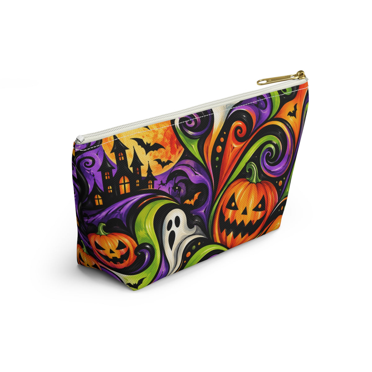 Halloween Pumpkin Ghost Makeup Bag — Spooky Halloween Accessory Pouch