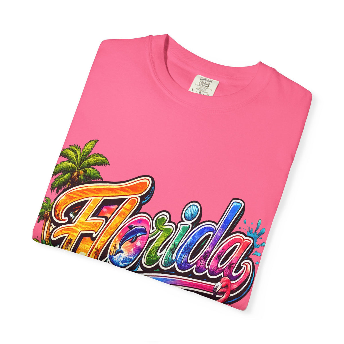 Florida Retro Palm Beach Sunset T-Shirt | Flamingo Hibiscus