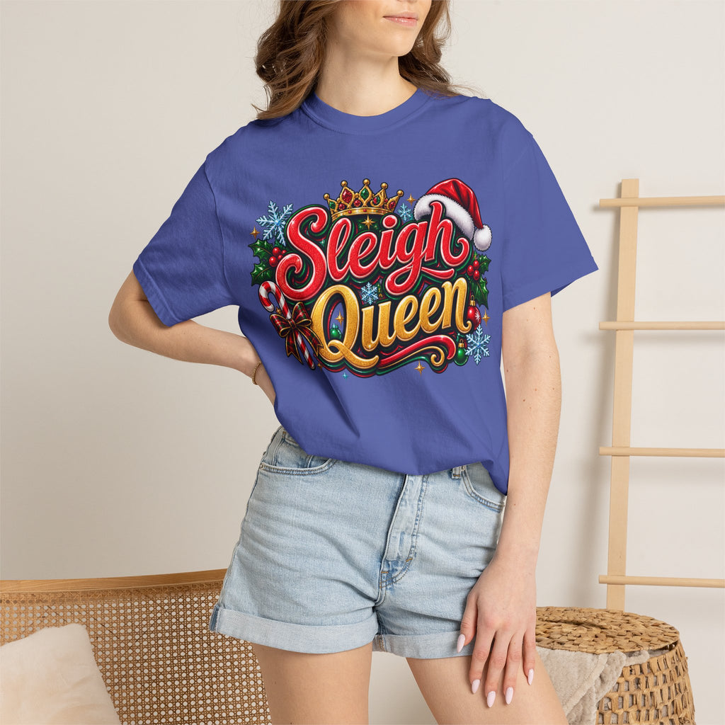 Sleigh Queen T-Shirt — Festive Christmas Holiday Tee with Santa Hat & Candy Cane Design