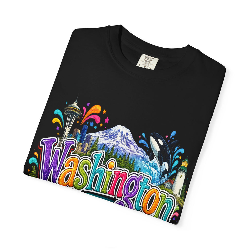 Washington State Scene T-shirt | Seattle Skyline, Orca, Apples