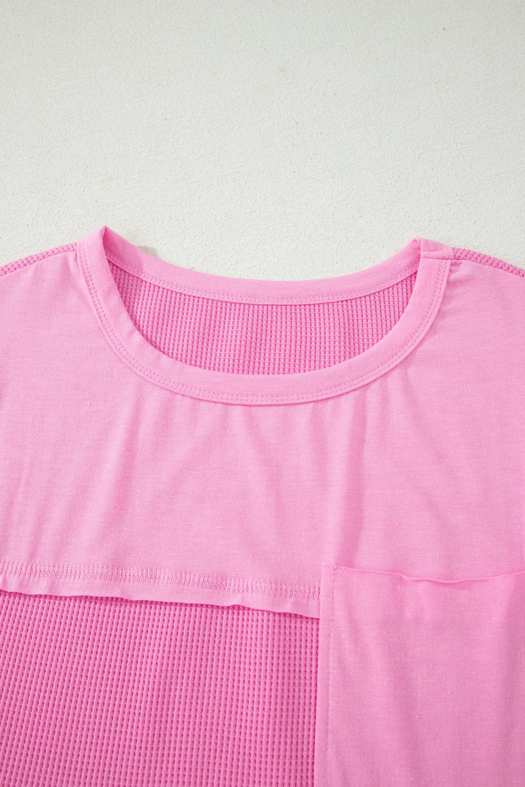 Waffle Patchwork Raw Seam Short Sleeve T-Shirt