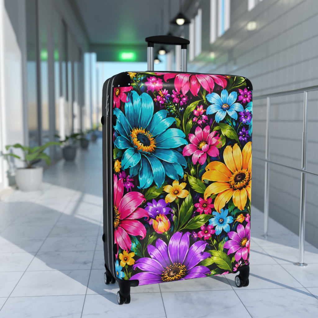 Bright Floral Suitcase – Colorful Flower Print Carry-On Travel Luggage
