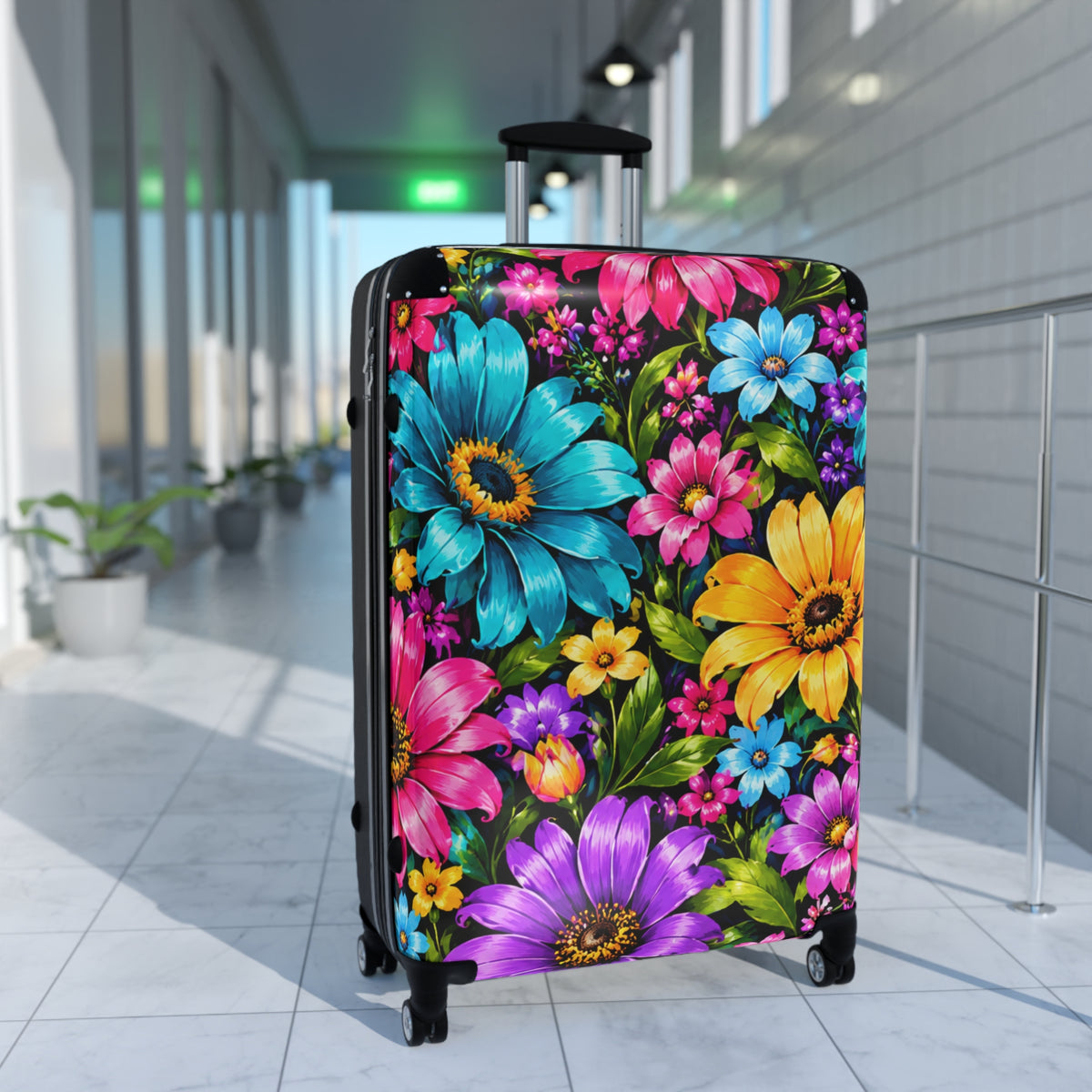 Bright Floral Suitcase – Colorful Flower Print Carry-On Travel Luggage